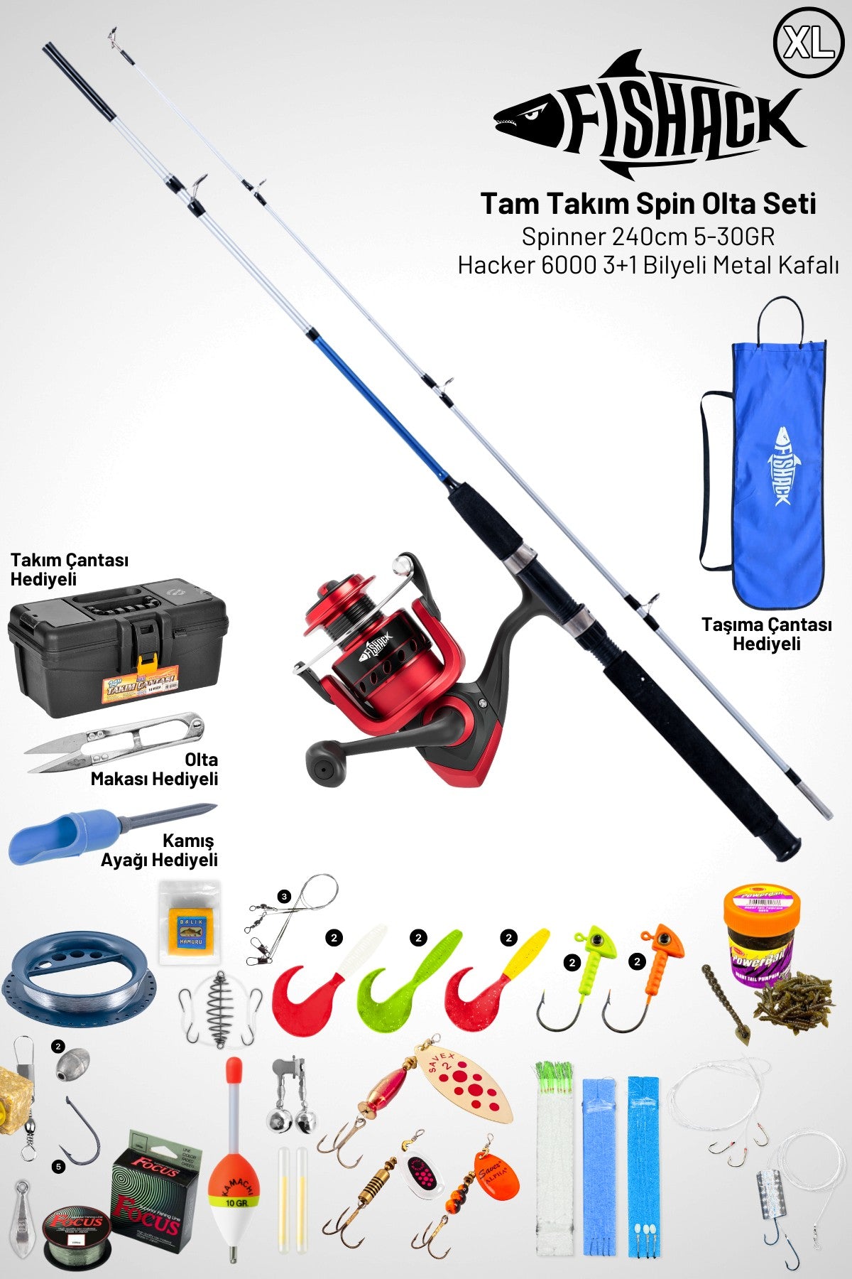 Tam Takım Spin Olta Seti - 240cm Kamış 5-30GR / 6000'lik 3+1BB Makine - XL
