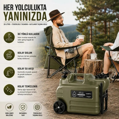Tekerlekli Musluklu Su Bidonu - Madfox Galon Air PE - 28 Litre - Yeşil - 387060