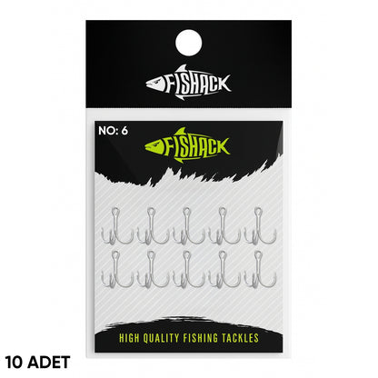 Üçlü İğne - Nikel Üçlü Kanca - Fishack 3210 - 10 Adet - No: 6