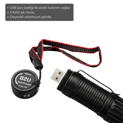 USB Şarj Edilebilir El Feneri - Wison - 1000 Lümen - 10 Watt - (WS-2828)