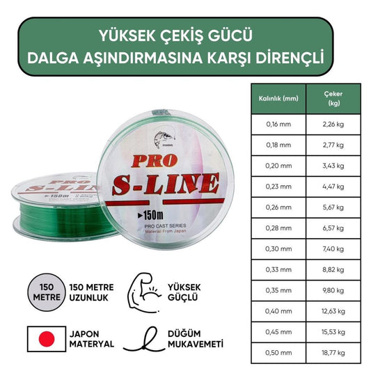 Yeşil Olta Misinası - Japon Materyal - 150 Metre - Pro S-Line - 0,40mm