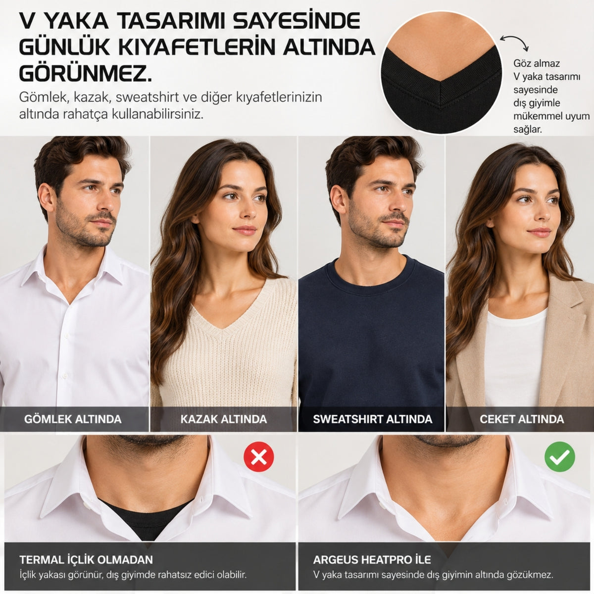 Yetişkin Termal İçlik Takım - Pamuklu - Argeus - HeatPro - Siyah