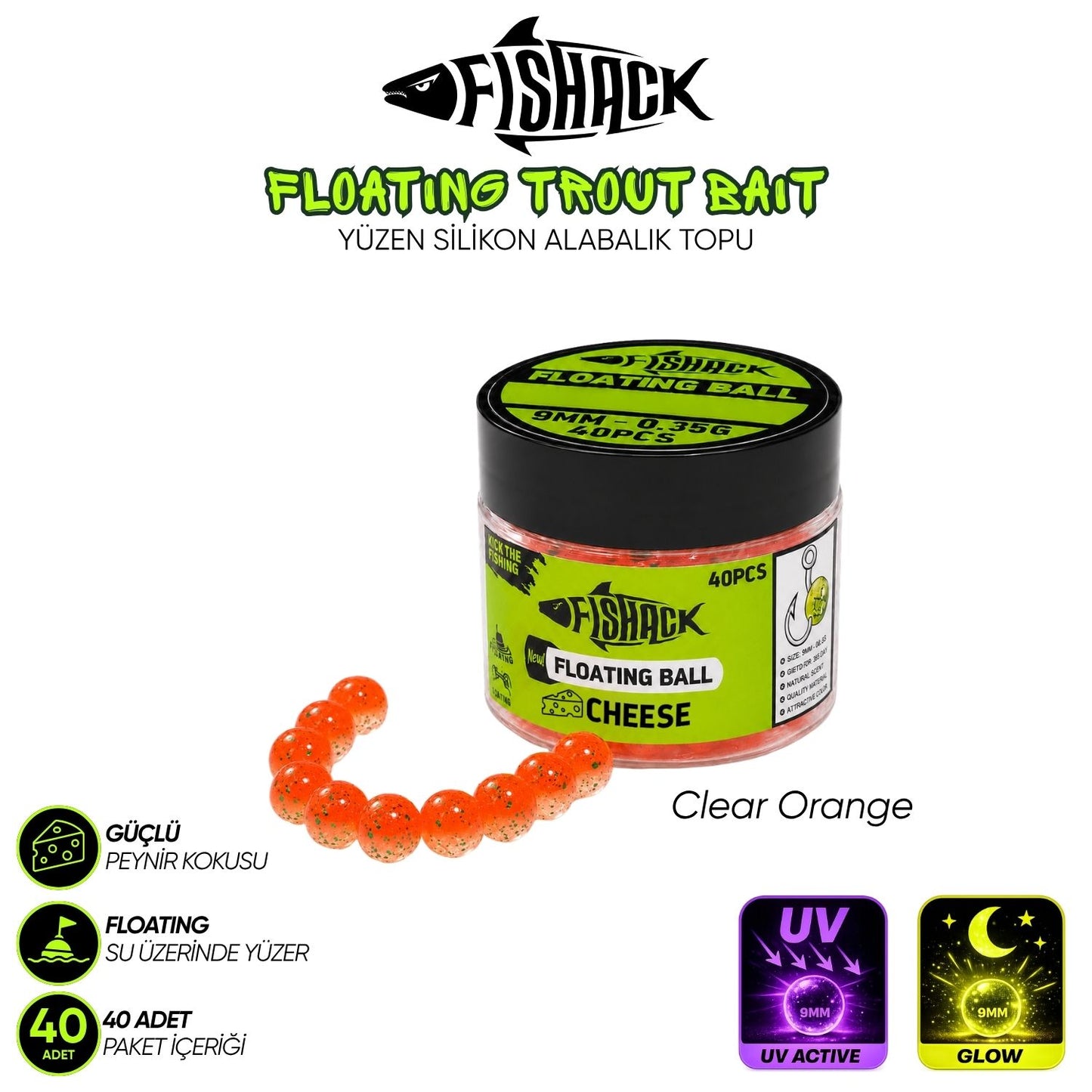 Yüzen Silikon Alabalık Topu - Fishack EggX - 40 Adet - Peynir Kokulu