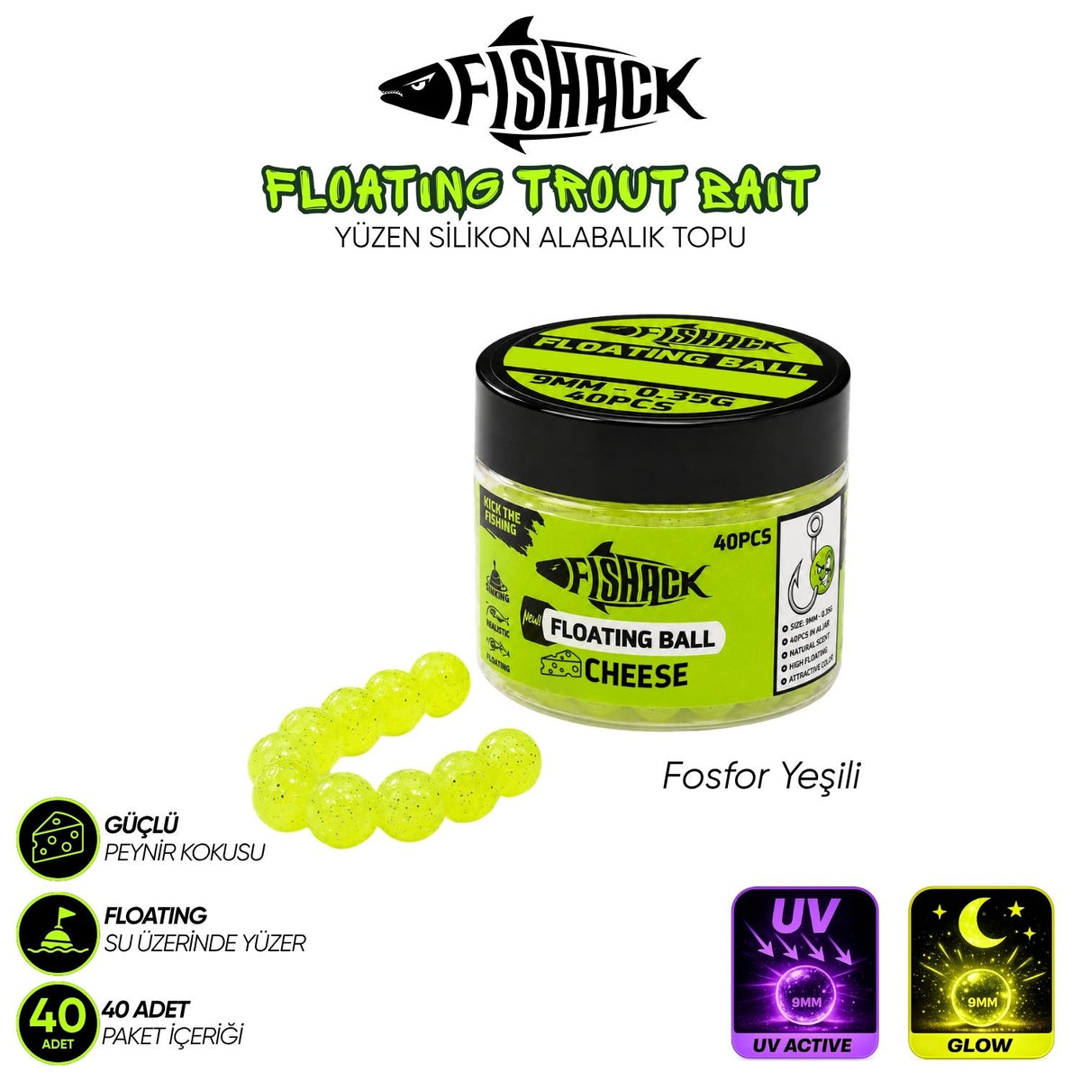 Yüzen Silikon Alabalık Topu - Fishack EggX - 40 Adet - Peynir Kokulu
