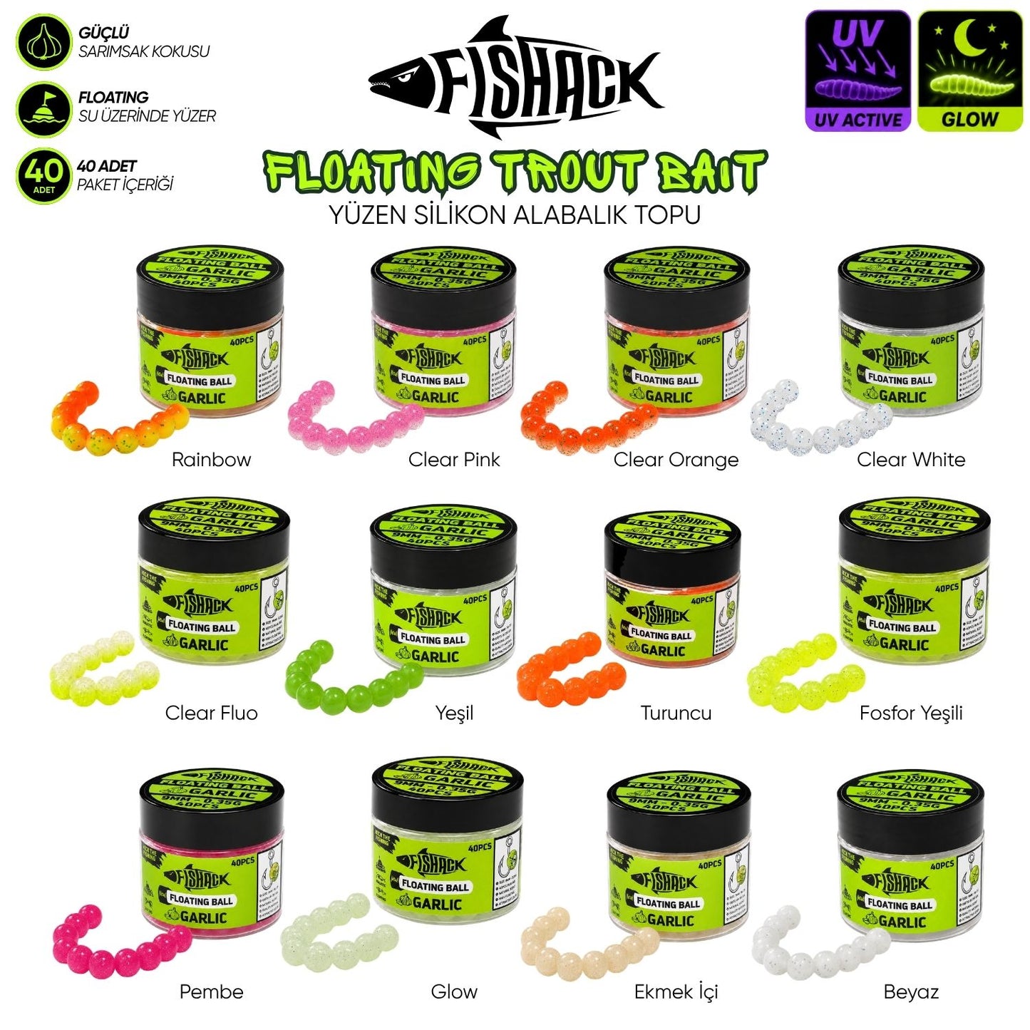 Yüzen Silikon Alabalık Topu - Fishack EggX - 40 Adet - Sarımsak Kokulu