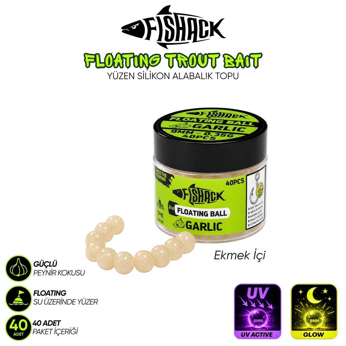 Yüzen Silikon Alabalık Topu - Fishack EggX - 40 Adet - Sarımsak Kokulu
