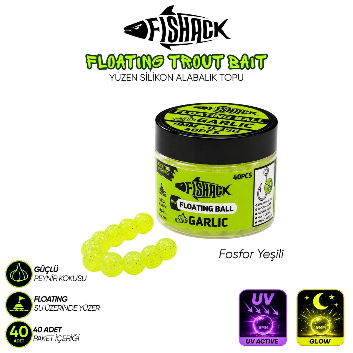 Yüzen Silikon Alabalık Topu - Fishack EggX - 40 Adet - Sarımsak Kokulu