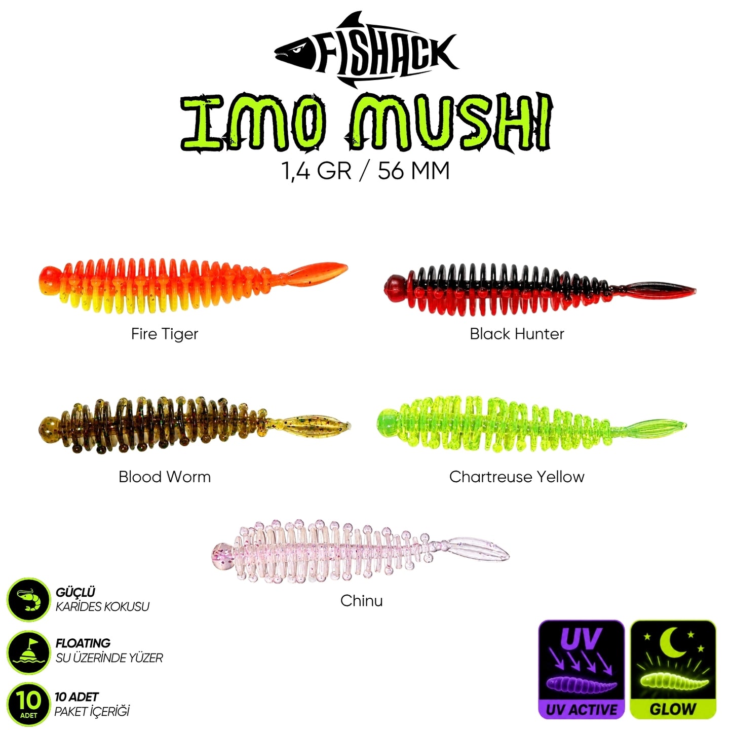 Yüzen Silikon Kurt - Fishack Imo Mushi - Karides Kokulu Kurt - 1,4g 56mm