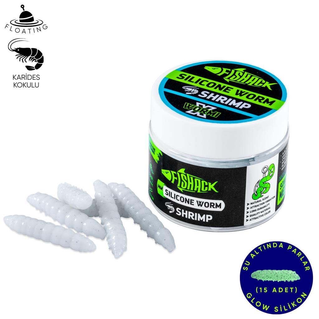 Yüzen Silikon Kurt - Glow Alabalık Yemi - 37mm - Karides Kokulu - Beyaz - Trout Bait