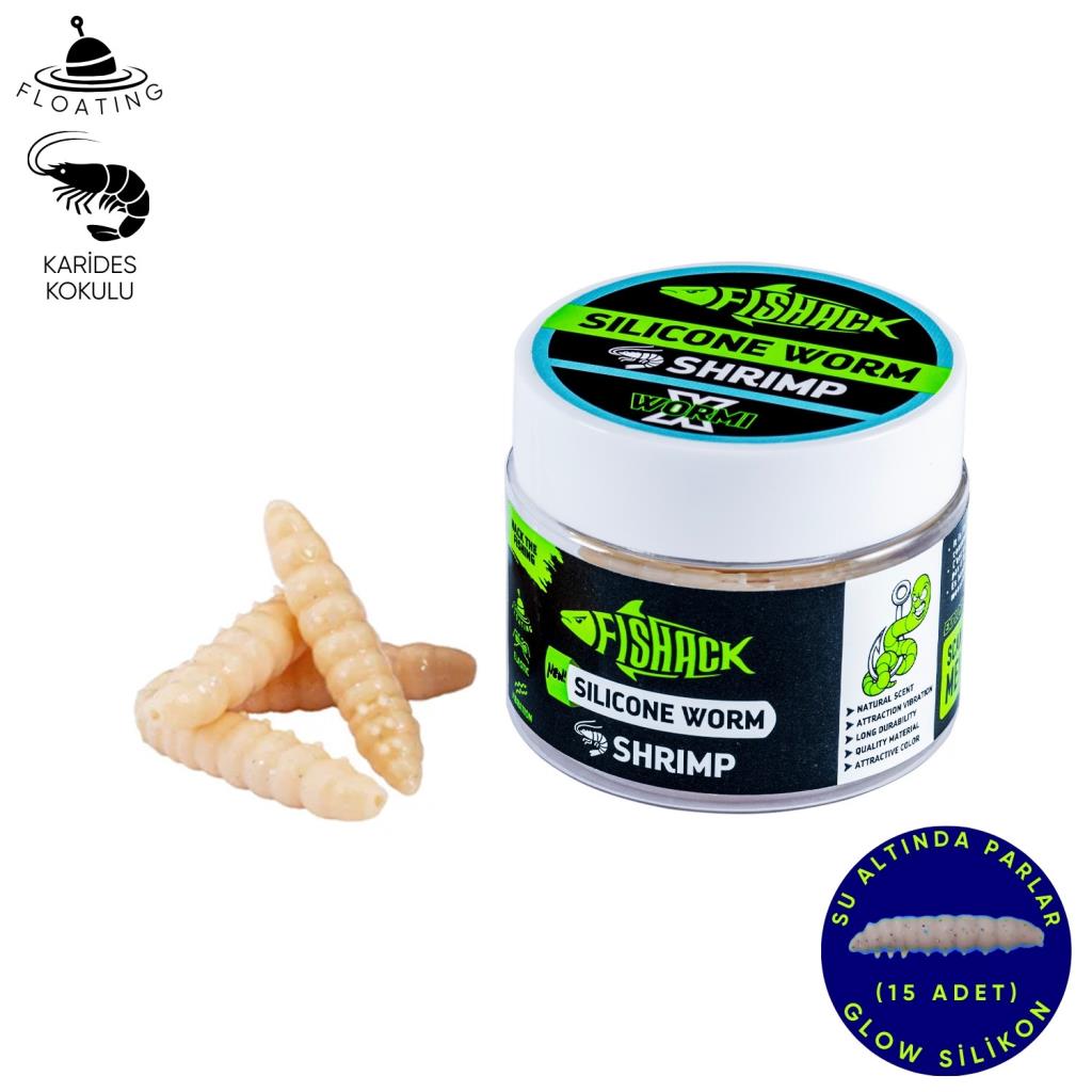 Yüzen Silikon Kurt - Glow Alabalık Yemi - 37mm - Karides Kokulu - Ekmek İçi - Trout Bait