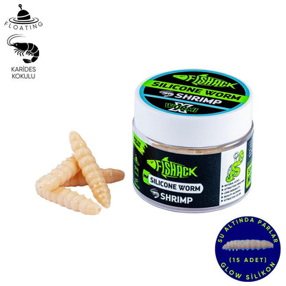 Yüzen Silikon Kurt - Glow Alabalık Yemi - 37mm - Karides Kokulu - Ekmek İçi - Trout Bait