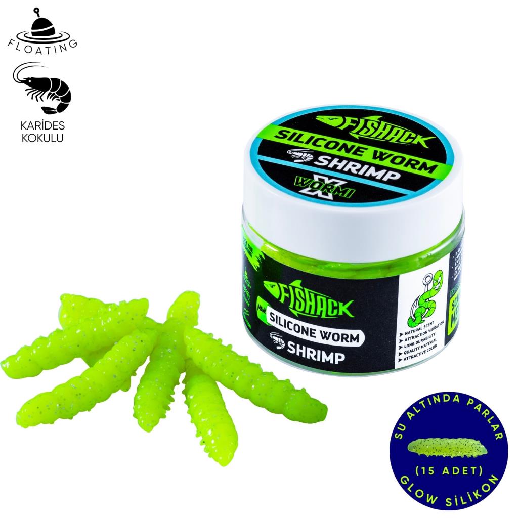 Yüzen Silikon Kurt - Glow Alabalık Yemi - 37mm - Karides Kokulu - Fosfor Yeşili - Trout Bait