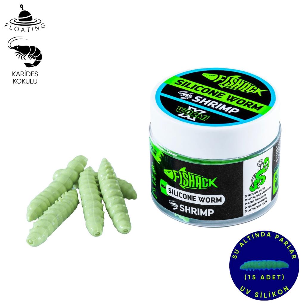 Yüzen Silikon Kurt - Glow Alabalık Yemi - 37mm - Karides Kokulu - Küf Yeşili - Trout Bait