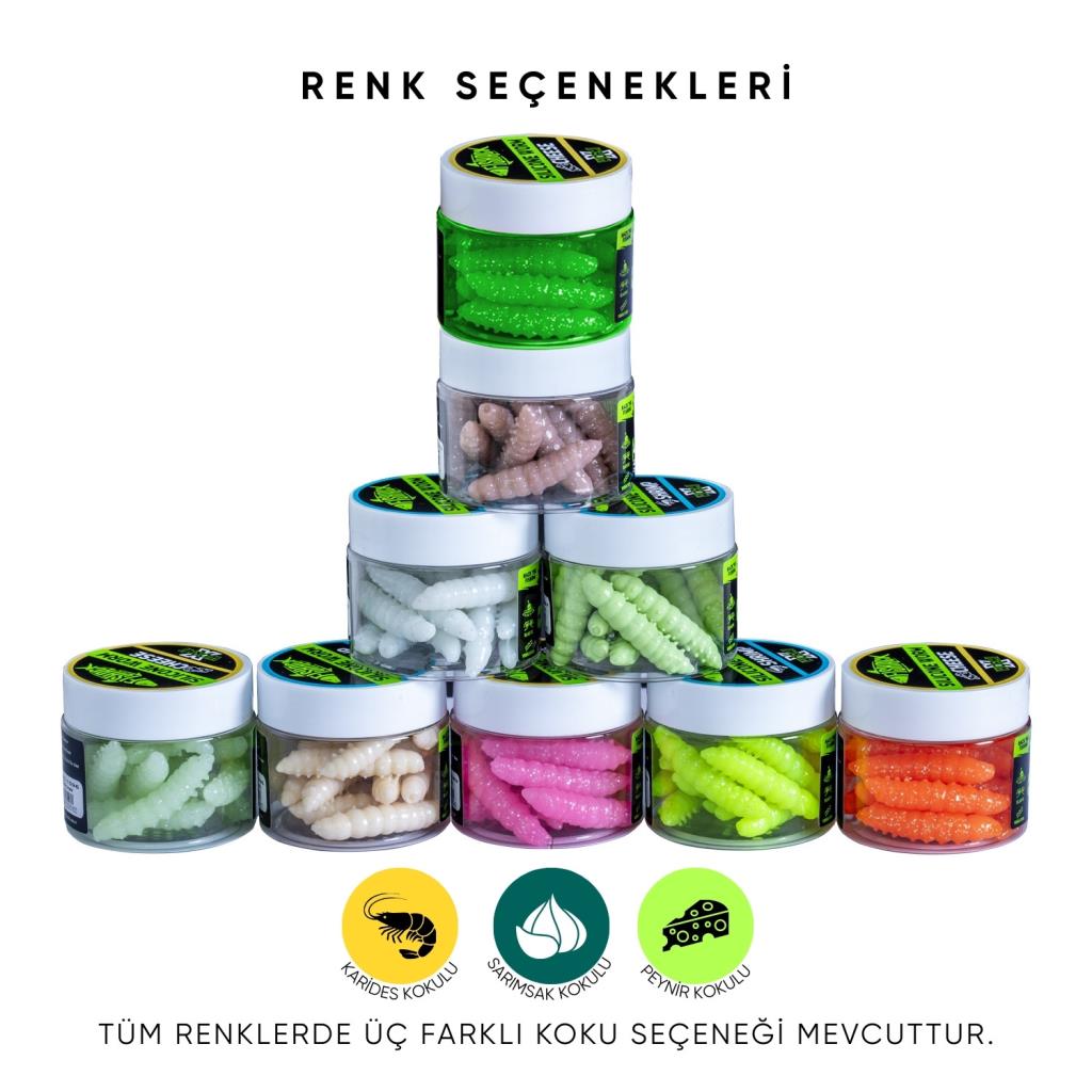 Yüzen Silikon Kurt - Glow Alabalık Yemi - 37mm - Karides Kokulu - Küf Yeşili - Trout Bait