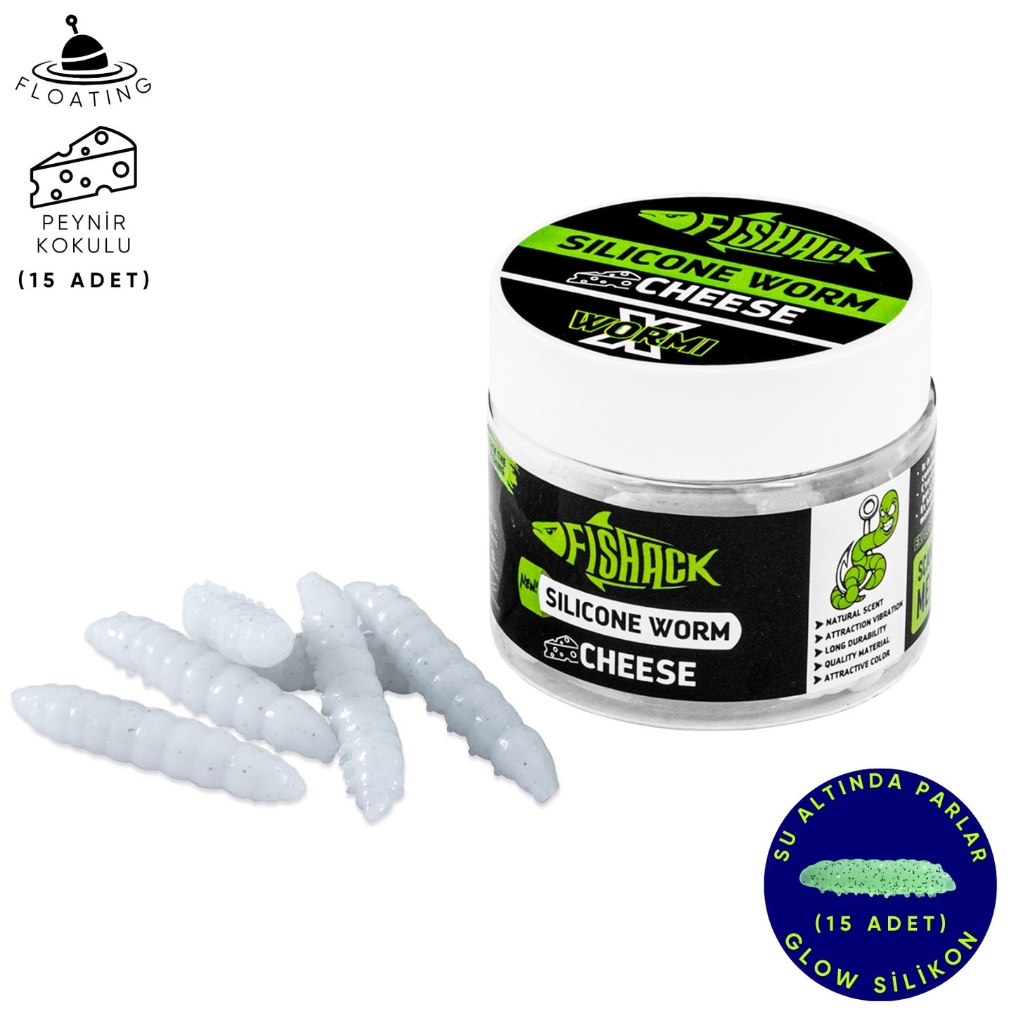 Yüzen Silikon Kurt - Glow Alabalık Yemi - 37mm - Peynir Kokulu - Beyaz - Trout Bait