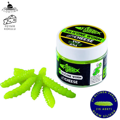 Yüzen Silikon Kurt - Glow Alabalık Yemi - 37mm - Peynir Kokulu - Fosfor Yeşili - Trout Bait
