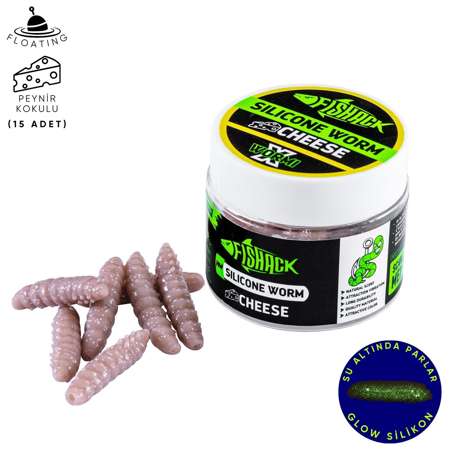 Yüzen Silikon Kurt - Glow Alabalık Yemi - 37mm - Peynir Kokulu - Kahverengi