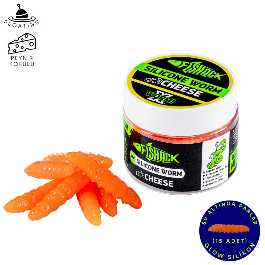 Yüzen Silikon Kurt - Glow Alabalık Yemi - 37mm - Peynir Kokulu - Turuncu - Trout Bait