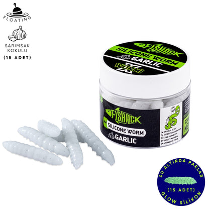 Yüzen Silikon Kurt - Glow Alabalık Yemi - 37mm - Sarımsak Kokulu - Beyaz - Trout Bait