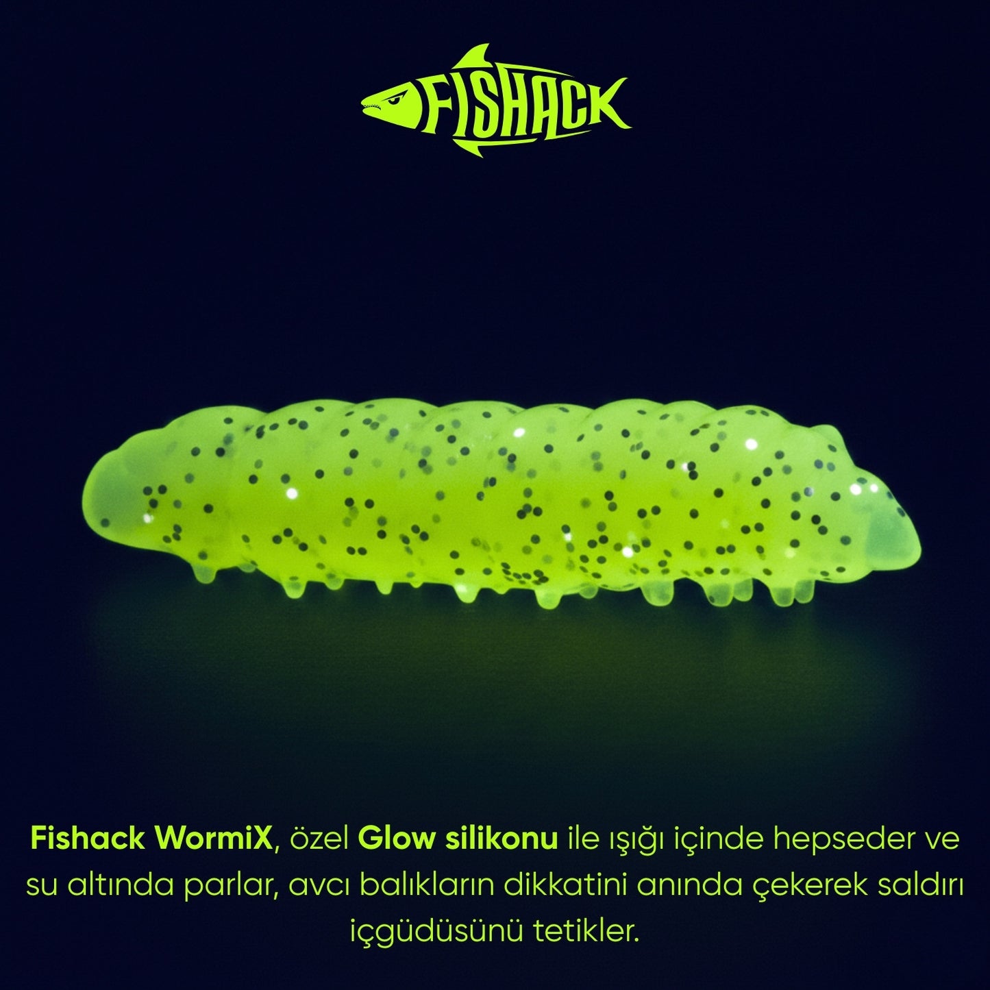 Yüzen Silikon Kurt - Glow Alabalık Yemi - 37mm - Sarımsak Kokulu - Fosfor Yeşili