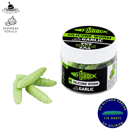 Yüzen Silikon Kurt - Glow Alabalık Yemi - 37mm - Sarımsak Kokulu - Küf Yeşili