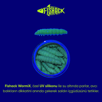 Yüzen Silikon Kurt - Glow Alabalık Yemi - 37mm - Sarımsak Kokulu - Küf Yeşili