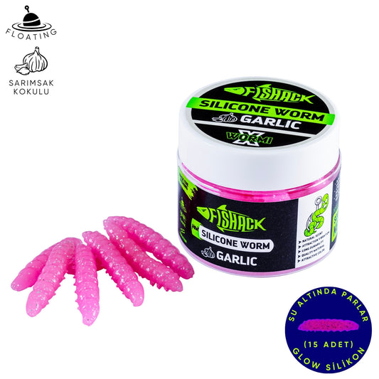 Yüzen Silikon Kurt - Glow Alabalık Yemi - 37mm - Sarımsak Kokulu - Pembe