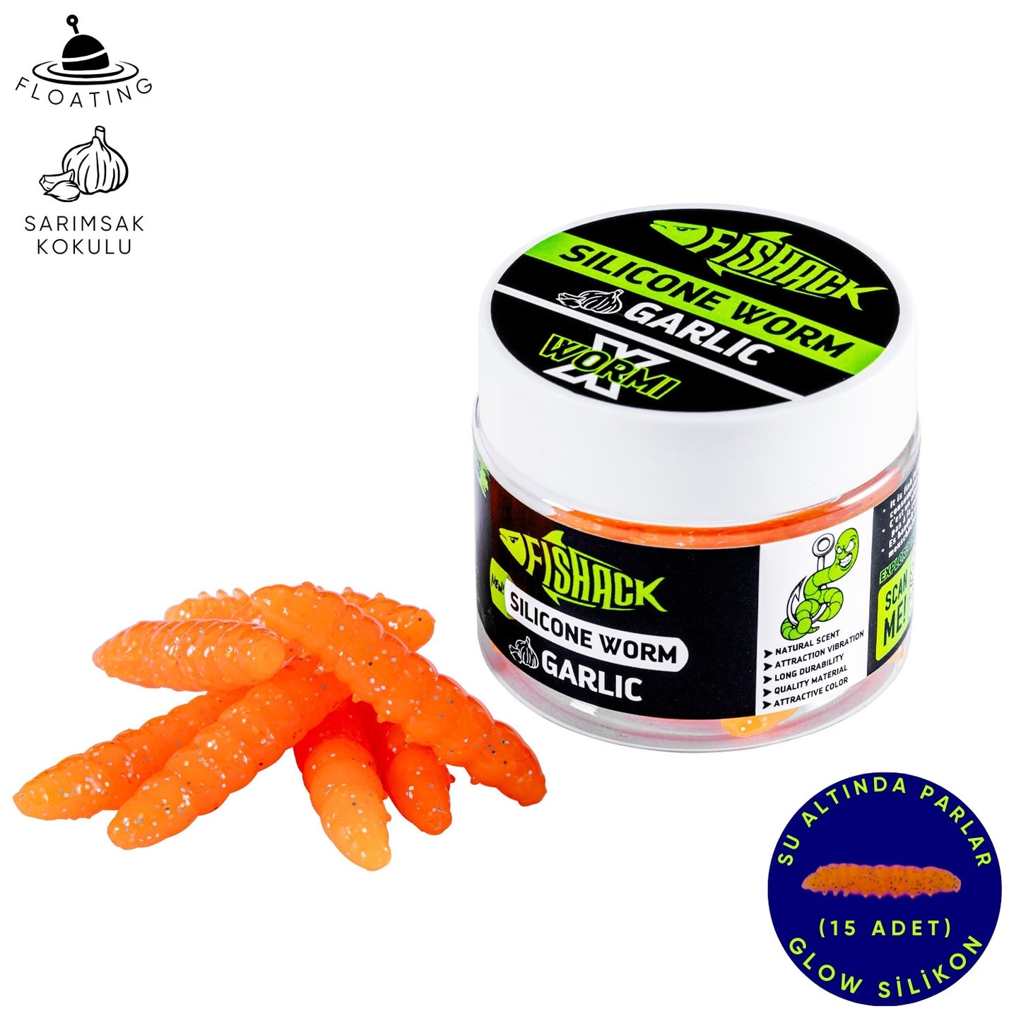 Yüzen Silikon Kurt - Glow Alabalık Yemi - 37mm - Sarımsak Kokulu - Turuncu - Trout Bait