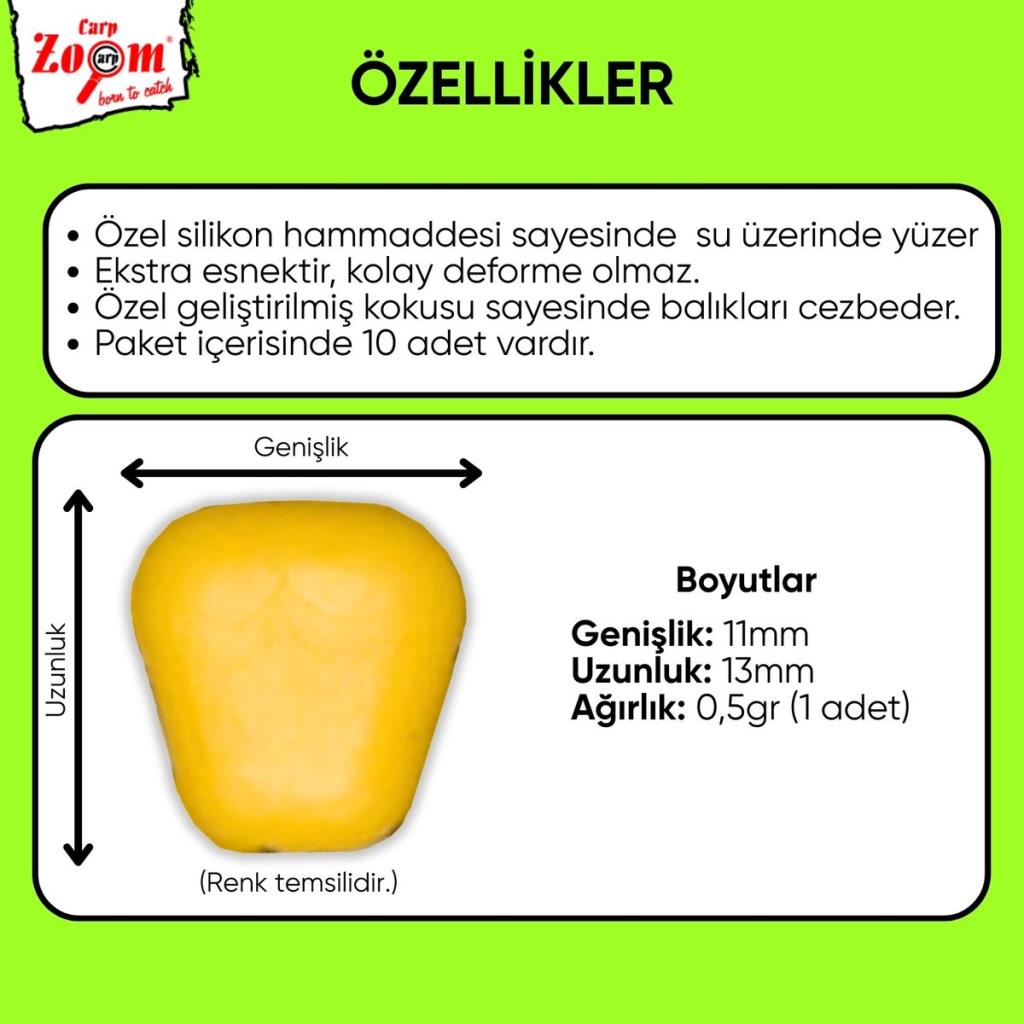Yüzen Silikon Mısır Yem - Yüzen Sazan Mısırı - Midi - 10 Adet - Bal Kokulu