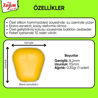 Yüzen Silikon Mısır Yem - Yüzen Sazan Mısırı - Mini - 10 Adet - Vanilya Kokulu